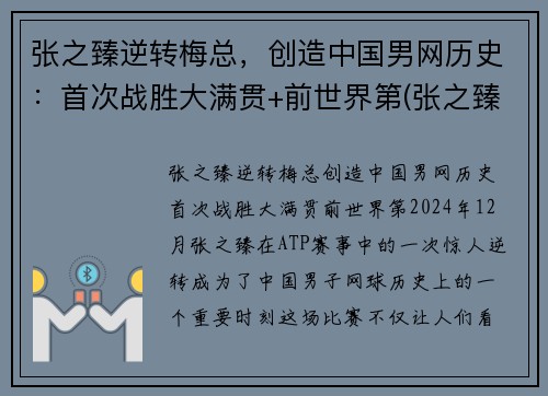 张之臻逆转梅总，创造中国男网历史：首次战胜大满贯+前世界第(张之臻网球视频)