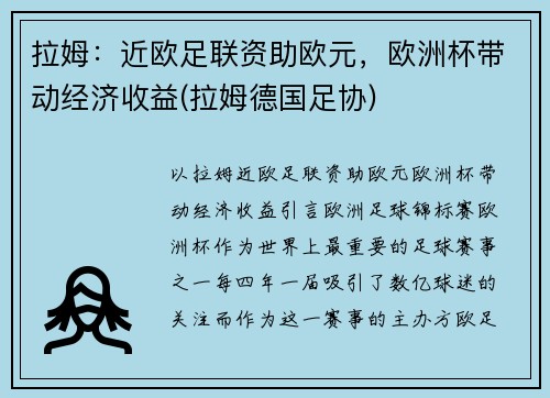 拉姆：近欧足联资助欧元，欧洲杯带动经济收益(拉姆德国足协)