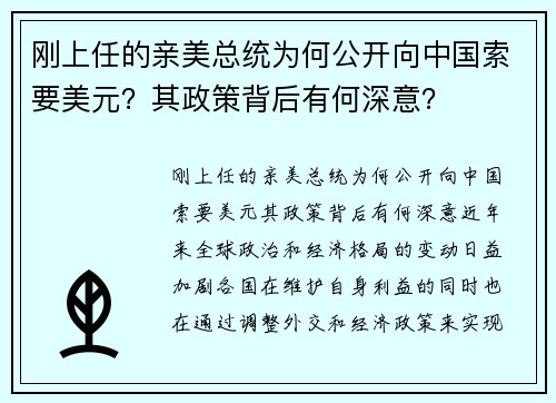 刚上任的亲美总统为何公开向中国索要美元？其政策背后有何深意？