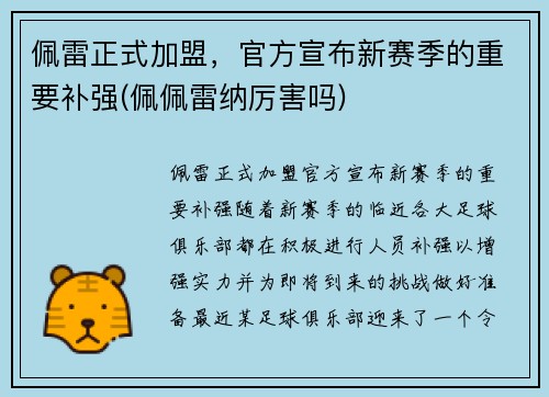 佩雷正式加盟，官方宣布新赛季的重要补强(佩佩雷纳厉害吗)