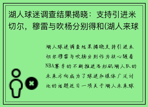 湖人球迷调查结果揭晓：支持引进米切尔，穆雷与吹杨分别得和(湖人来球网)