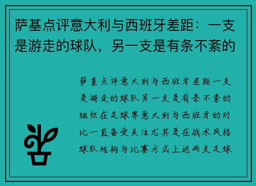 萨基点评意大利与西班牙差距：一支是游走的球队，另一支是有条不紊的组织