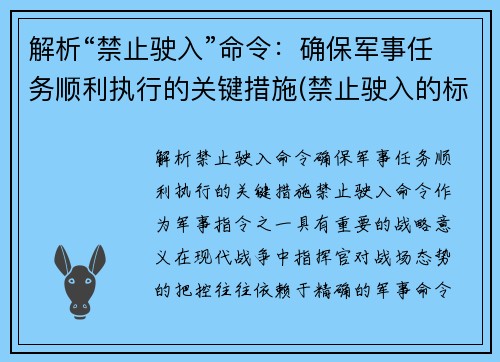 解析“禁止驶入”命令：确保军事任务顺利执行的关键措施(禁止驶入的标志是怎样的)