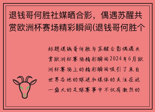 退钱哥何胜社媒晒合影，偶遇苏醒共赏欧洲杯赛场精彩瞬间(退钱哥何胜个人简介)